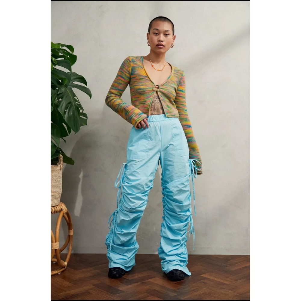 Urban Outfitters Bella Ruched‎ Tie Side Pants Baby Blue Size Small Stretch